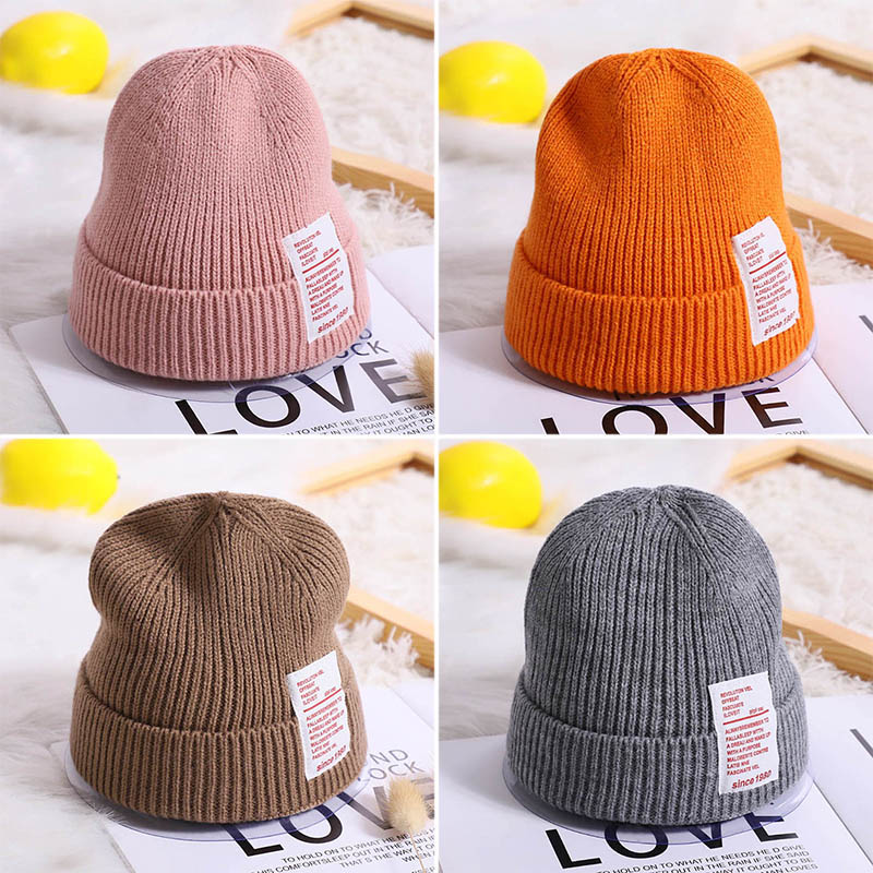 

New Letter Baby Hat Beanie Cap Warm Winter Newborn Boys Girls Hat Knitted Solid Kids Infant Toddler Bonnet Casquette Enfant, Black