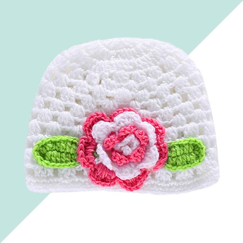 

Handmade Wool Knitted Hat Crochet Flower Cap Cute Beanie Photo Props for Newborn Baby Infant (Deep Rosy, Pink
