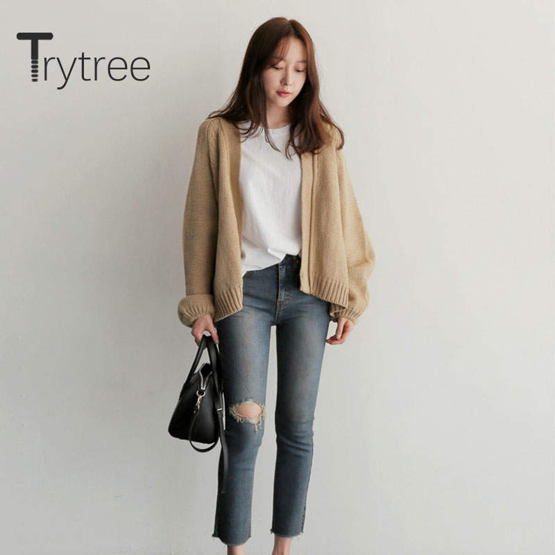 

Trytree 2020 Autumn Winter Women Coat Casual Cardigans Loose Solid Knitting Vintage 2 Color Fashion All-Purpose Style Coat Top, Khaki