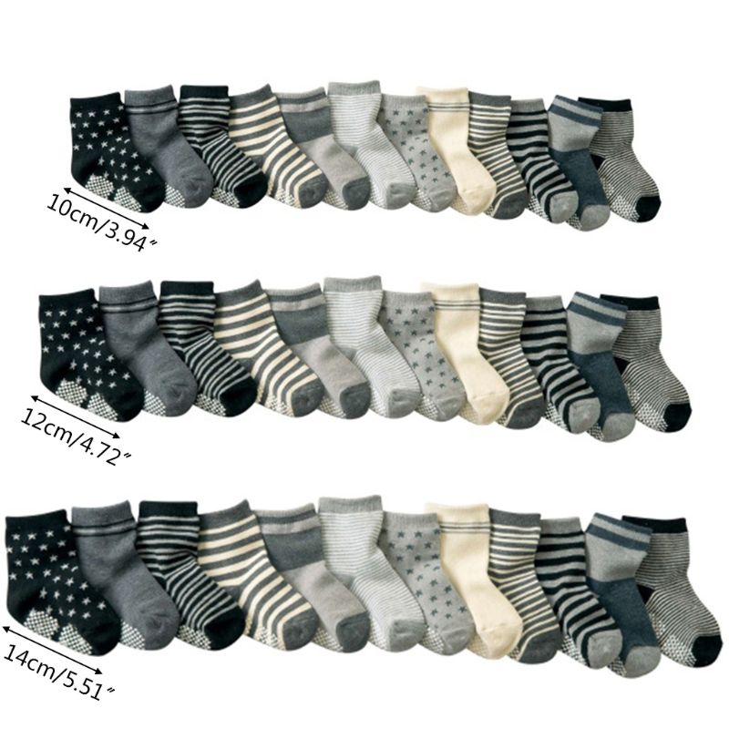 

12 Pairs Baby Toddler Kid Sock Boy Girl Non Skid Anti Slip Knit Ankle Grip Sock, As pic