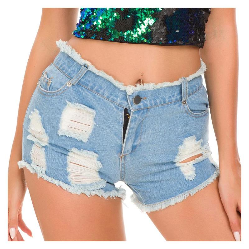 

American Ladies Jeans Jeans Shorts Hot Fashion Nightclub Bar Sexy Women' Clothing Women Sexy Tassel Hole Shorts Denim Short, Sky blue