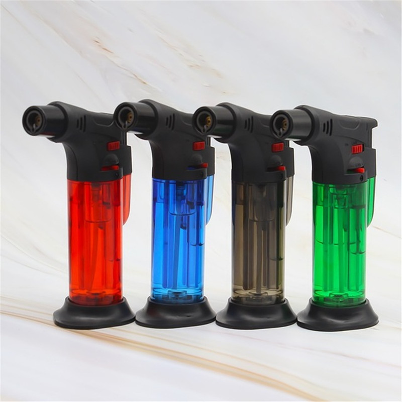 

New Outdoor Torch Turbo Spray Gun Lighter For Kitchen BBQ Windproof Jet Butane Gas Lighter For Cigar Pipe 1300 C With Base NO GAS