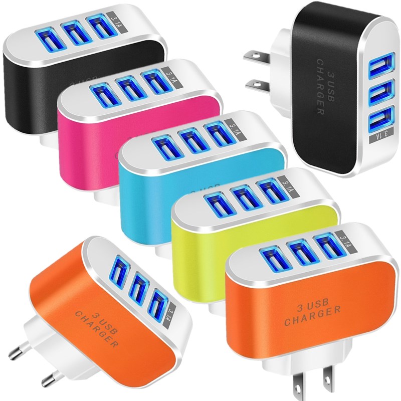 

5V 3.1A 3 Usb Ports Eu US Ac Home Wall Charger Power Adapter plug For Samsung s8 s9 s10 htc iphone andriod phone