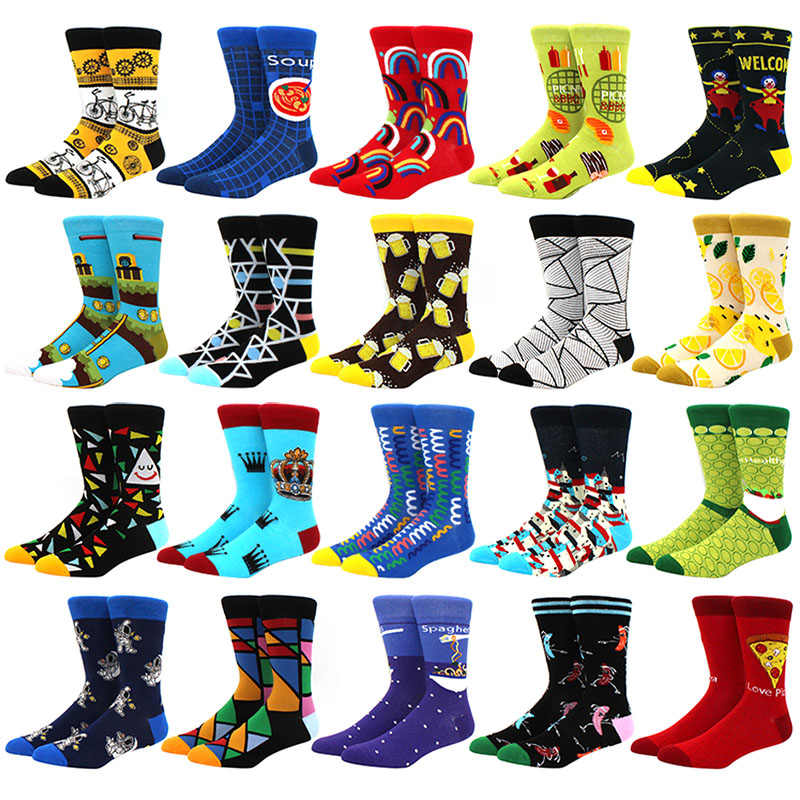 

New Mens sock Diamond Ramen Astronaut Pattern Hip hop Cool Socks for Men Winter Thick Long Skate Funny Socks Colorful