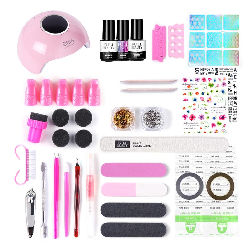 

Portable Outdoor Travel Nail Art Set For Girl Professional Beautician Equipment UV Lamp Manicure Sticker Gel Polish Tools LE1574