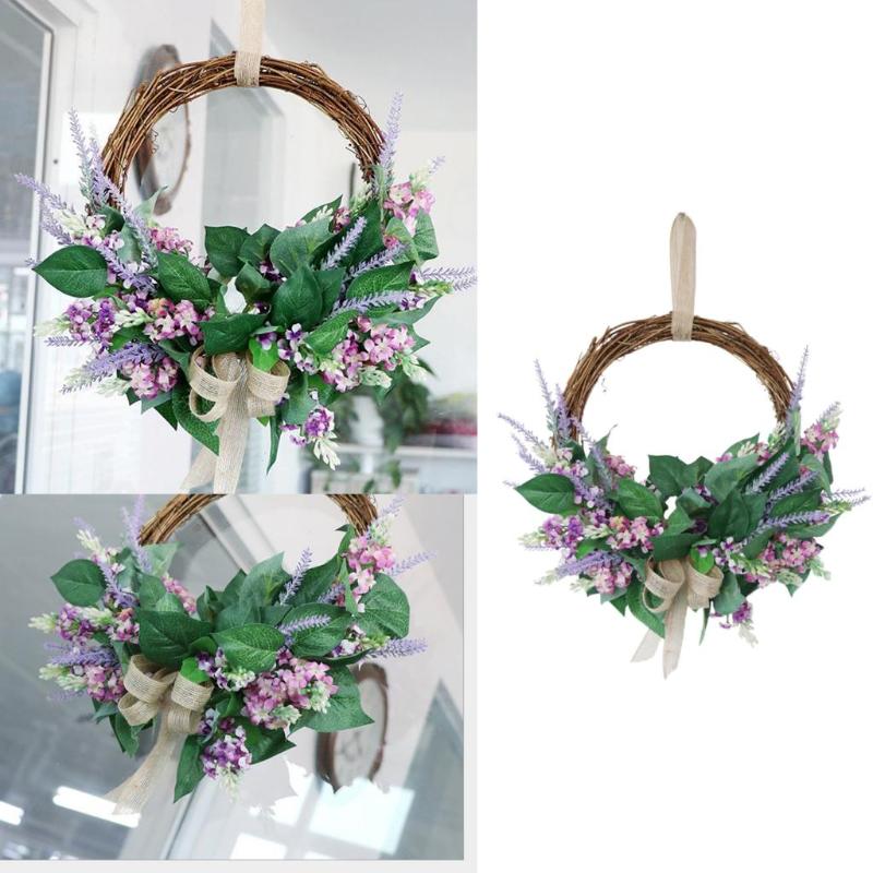 

14inch Wreath Artificial Lavender Garland Floral Wreath Home Wall Decoration, Purple