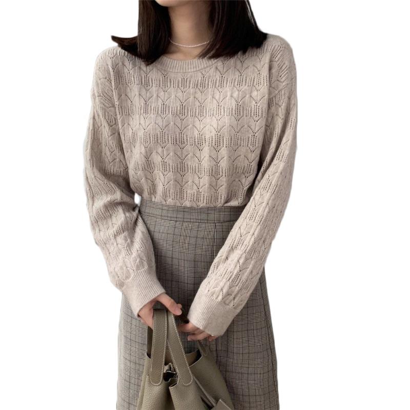 

2020 New Arrival Women Hollow Knitted Pullover Top Casual Loose Long-sleeve Knit Sweater Tops Female NS2139, Blue