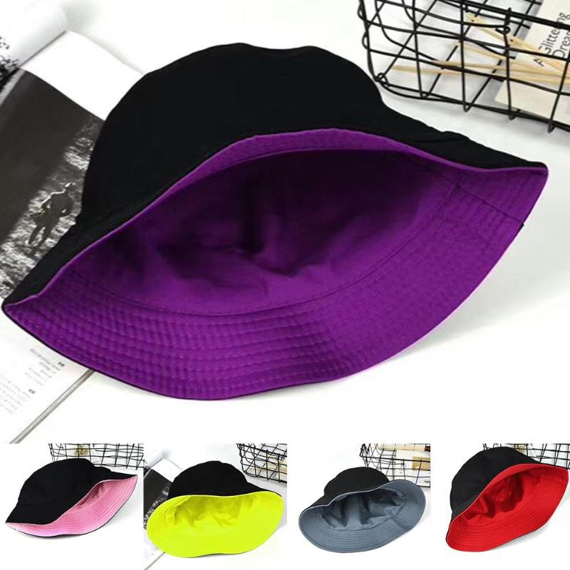 

Fashion Women Solid Color Flat Cotton Reversible Fisherman Sun Hat Bucket Cap Folding Design Anti-Sunlight Reversible Bucket Hat, Black red