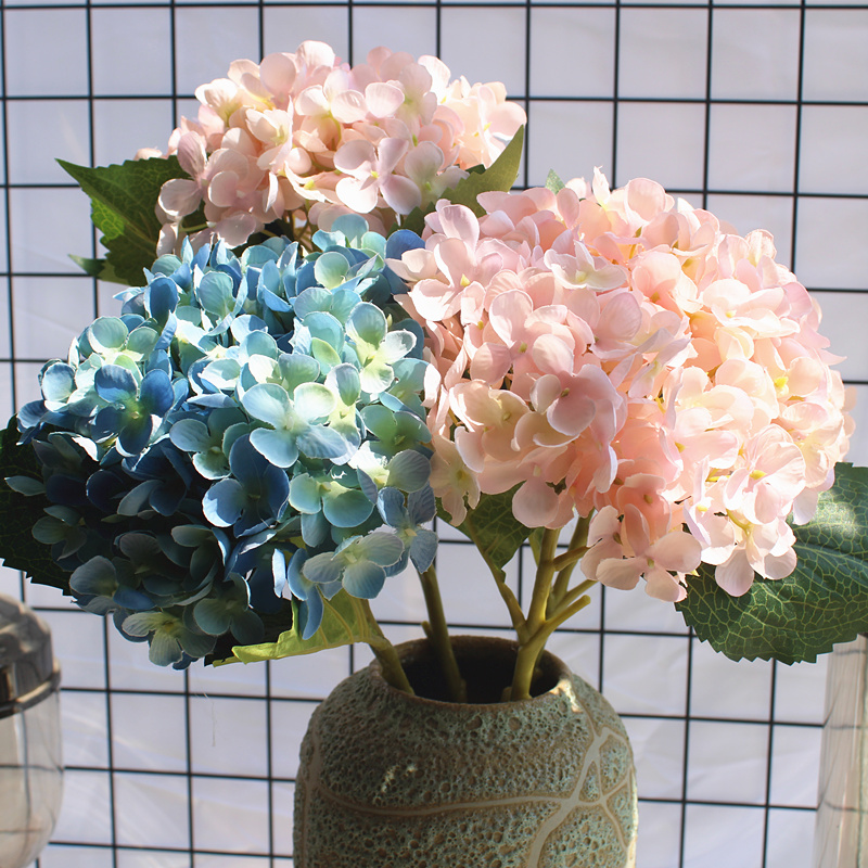 

Luxury Large artificial Hydrangea flower branch silk fake flowers for wedding party diy decoration home table centerpiece flores, Blue