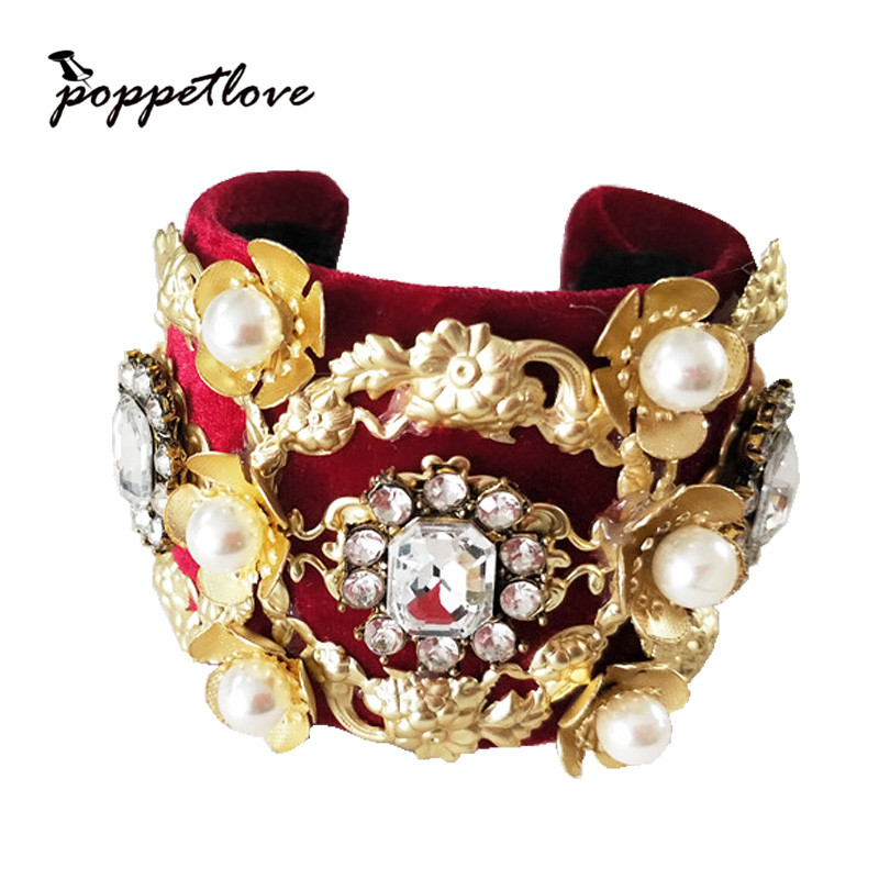 

High Quality Women's Luxury Elegant Baroque chain Gold Colors full rhinestone Open bracelet single