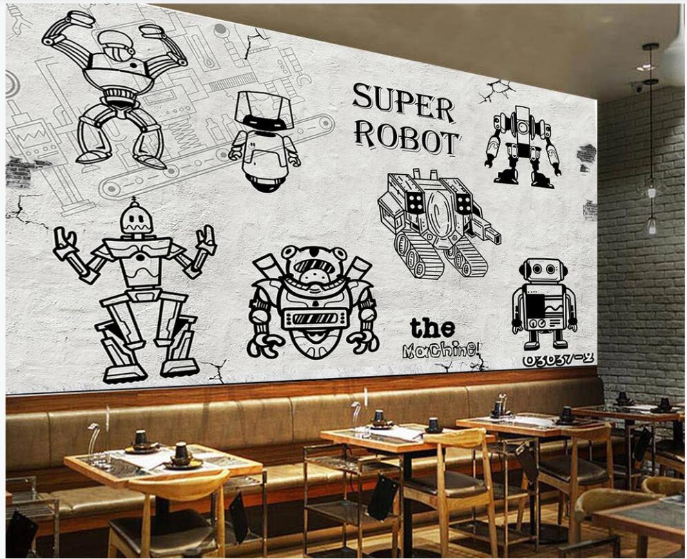 

3d photo wallpaper custom mural on the wall Modern cement wall robot bar photo wallpaper in the living room for walls in rolls, Non-woven wallpaper