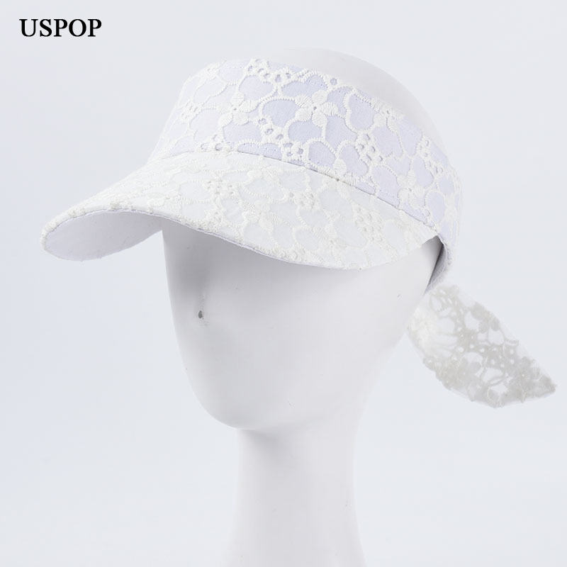 

USPOP 2020 Sun hats women lace visor caps without crown casual bow baseball caps lace summer hats, White
