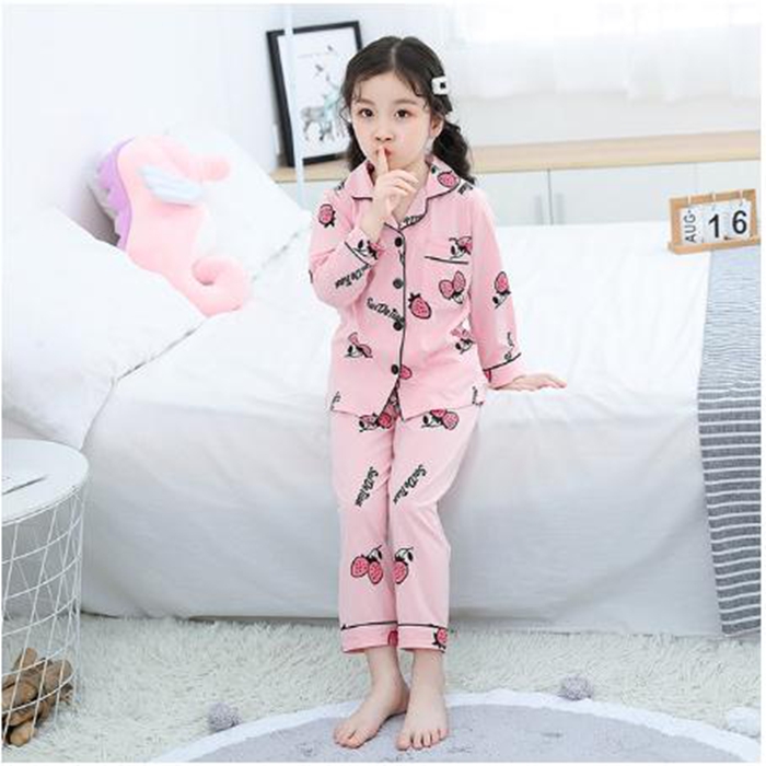 2020 Pretty Spring Child Cothing Kids Pyjamas Sets Girls Pajamas Suit Cartoon Cardigan Children Clothing Set Cotton Baby Pijama-image-577305512