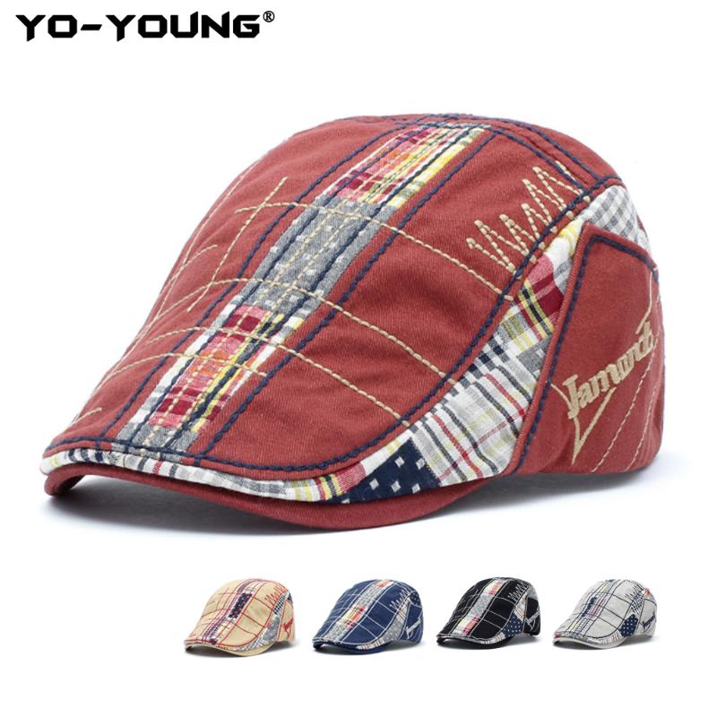 

Yo-Young NEW Sunhat French Plaid Unisex Beret Caps Adjustable High Quality Cotton Jamont Flat Cap Female Peaked Cap Newsboy