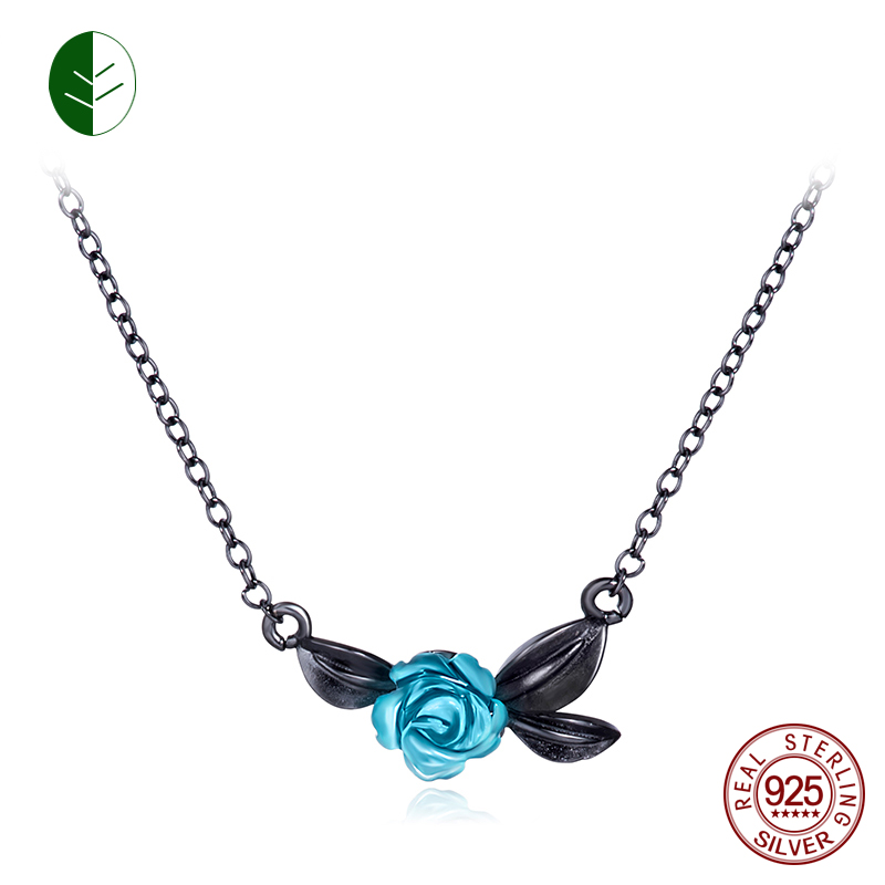 

Vintage Blue Rose Necklaces Black Leaf Long Chain Necklace Jewelry Flower Choker Necklace Pendants Rose Pendant JewelryZK30