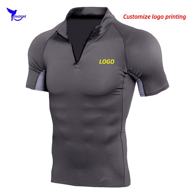 

Half Zipper Stand Collar Breathable Running T Shirt Men 2020 Quick Dry Stretch Gym Fitness Sportswear Patchwork Top Tees Custom, Td101