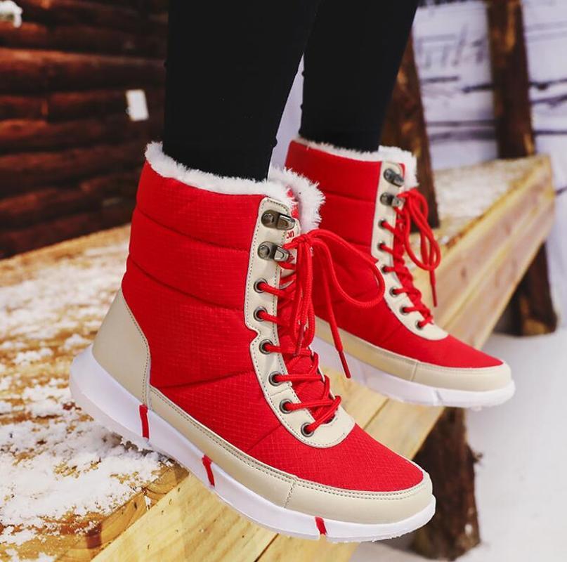 

WDHKUN Women Boots Non-slip Waterproof Winter Ankle Snow Boots Women Platform Winter Shoes with Thick Fur Botas Mujer, Beige white