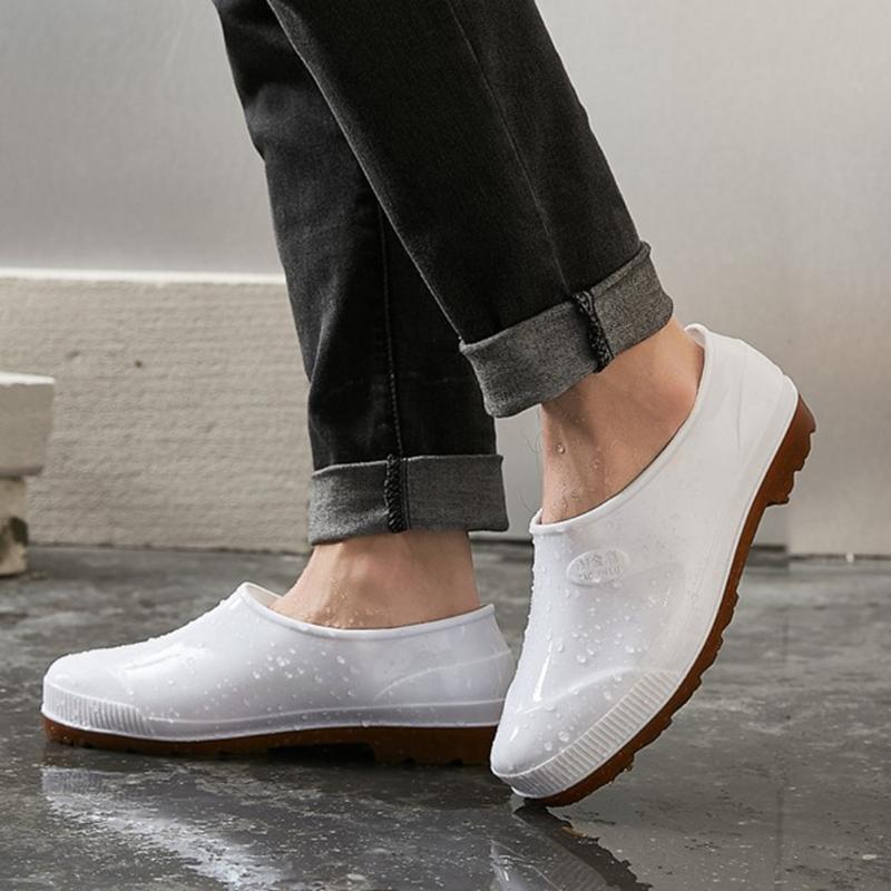 

Men Short Tube Non-Slip Waterproof Shoes Rain Boots Warm Fishing Shoe Easy Slip-on Garden Working PVC Pumps sapato masculino, White