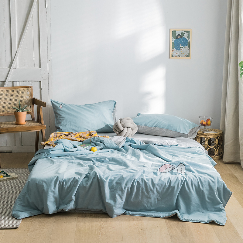 

Comforters & Sets Washed Cotton Bedspreads Solid Quilt For Girl Embroidered Blanket  Single Bed Nordic Throw Cute Kawaii Comforter, 07