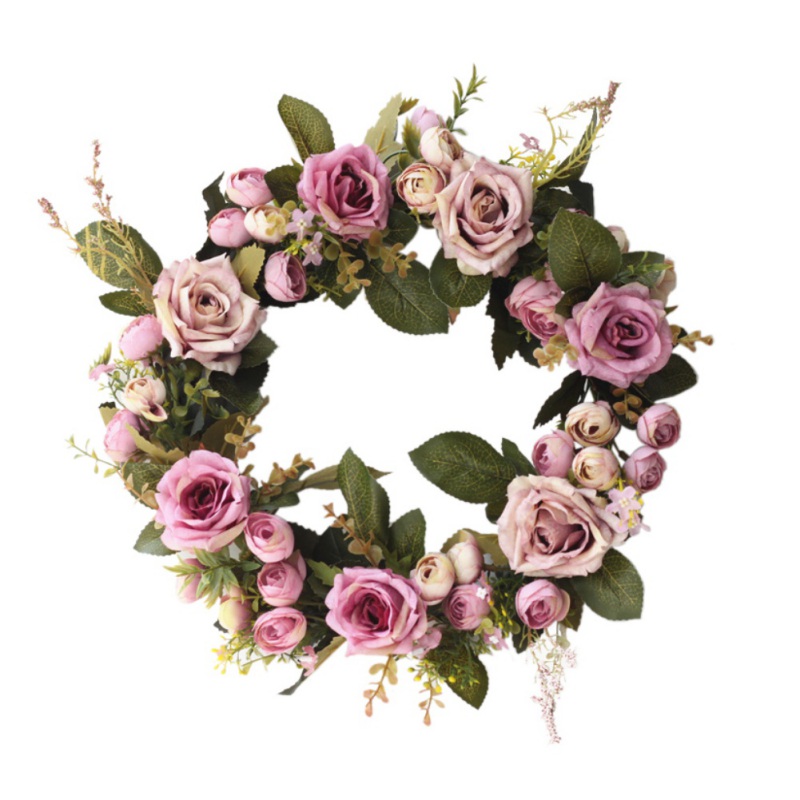 

Christmas Flower Wreath Advent Fake Floral Rattan Garland With Green Leaves For Front Door, Window