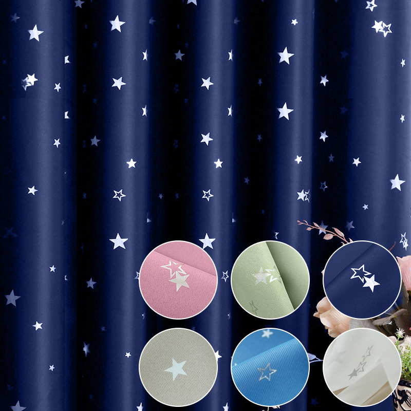 

Silver Star Blackout Curtains For Living Room Bedroom White Tulle Sheer Curtains Fabric Drapes Window Treatments Short Blue Pink