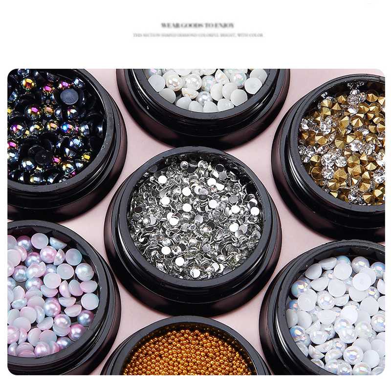 

RIKONKA 1 Box Pearl Nail Sticker Pearl Jewelry 3D Nail Art Rhinestone Mix Sizes Colors Flat Bottom Chameleon Art Decoration