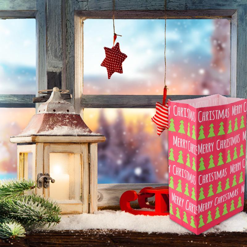 

12Pcs Merry Christmas Gift Bag Kraft Paper Bag Christmas Paper Gift Decorative Pouch Packing (Red