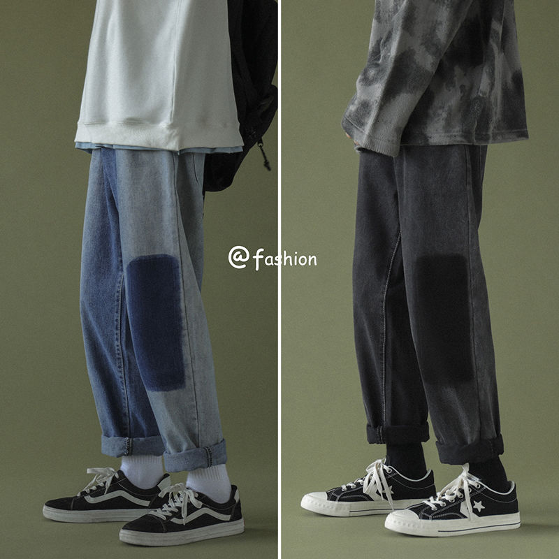 

Autumn Korean Straight Jeans Men' Fashion Retro Casual Jeans Pants Men Streetwear Wild Loose Hip-hop Denim Trousers Mens -2XL, Black
