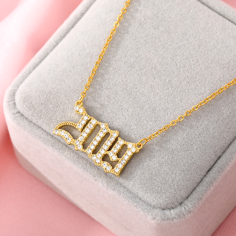

Stainless Steel Zircon Birth Year Number Necklaces For Women Men Long Chain Female Pendant Necklace Gold Silver Color Jewelry