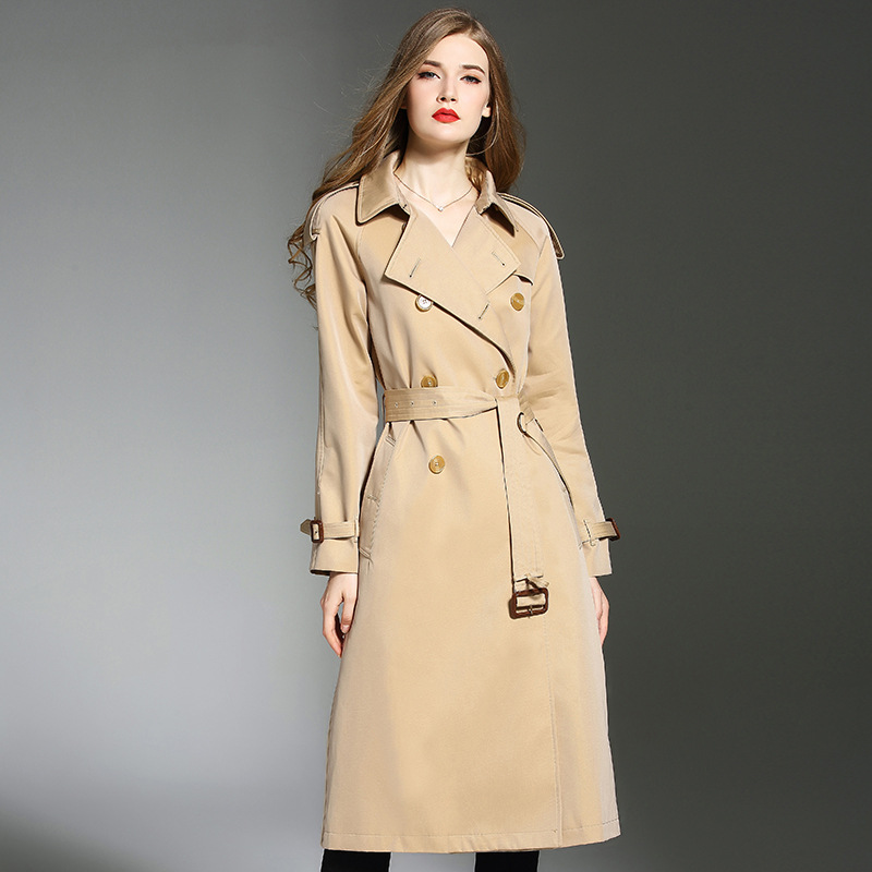 

England Classy Brand Trench Autumn Winter High-End Fashion Retro Womens Coat 2020 Double Breasted Outerwear Female Long Trench, Khaki