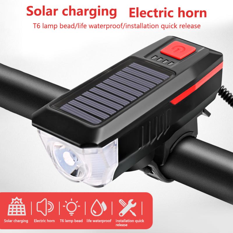 

Solar USB Charging Bike Light Waterproof Bicycle Headlight Bike Horn Solar LED Cycling Light Front for MTB