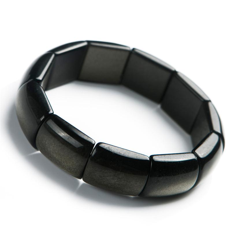 

Wholesale Women Men Powerful Stretch Rectangle Bead Bangle Bracelets Genuine Gold Crystal Natural Obsidian Bracelet 17*8mm