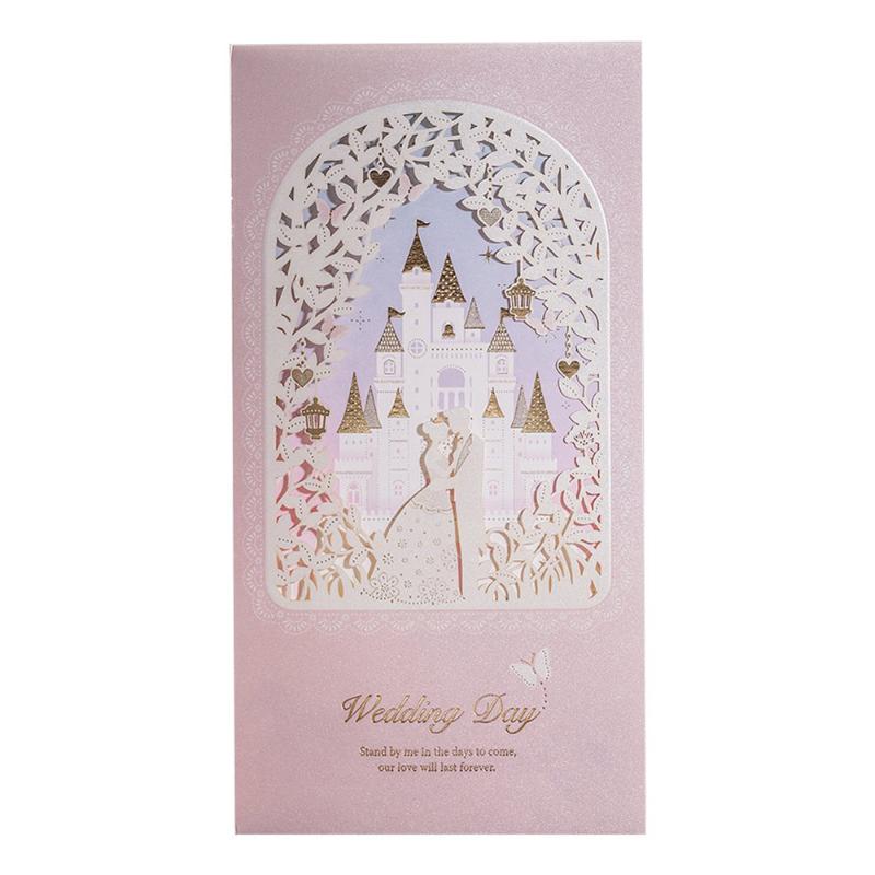 

100pcs Wishmade Laser Cut Wedding Invitations Princess & Prince in Castle Blush Shimmer Floral Invitation Cards with Envelopes