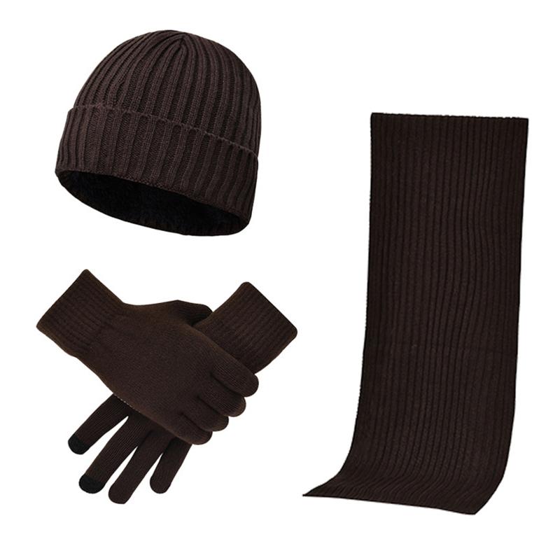 

3pcs Women Men Warm Winter Hat Scarf Gloves Set Windproof Gift Knitted Beanie Elastic Casual Thick Cold Weather Skiing Thermal