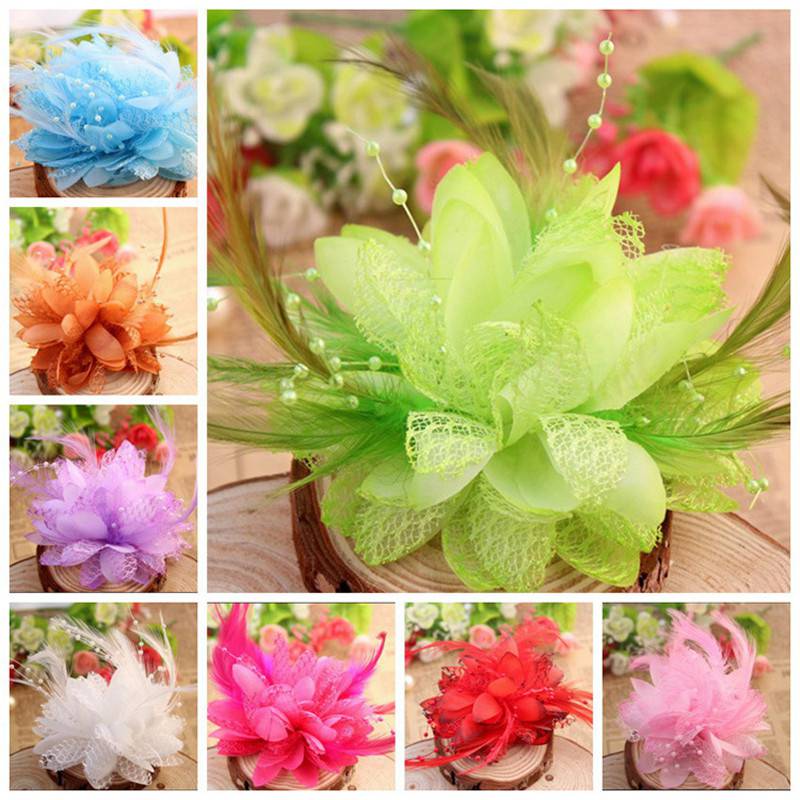 

3Flower Feather Bead Corsage Hair Clips Fascinator Bridal Hairband Brooch Pin New 2020 8 Colorsn