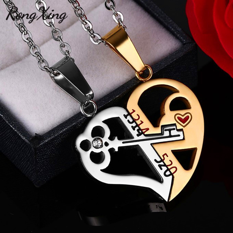

RongXing Creative Detachable Half Love Heart Pendants For Women Men Stainless Steel Couples Necklaces Fashion Valentine Gifts