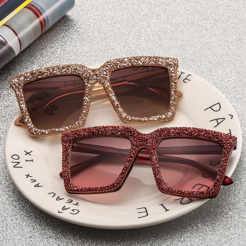 

Fashion Square With diamonds sunglasses women men New design sun glasses Gradient Flat mirror glasses gafas sol