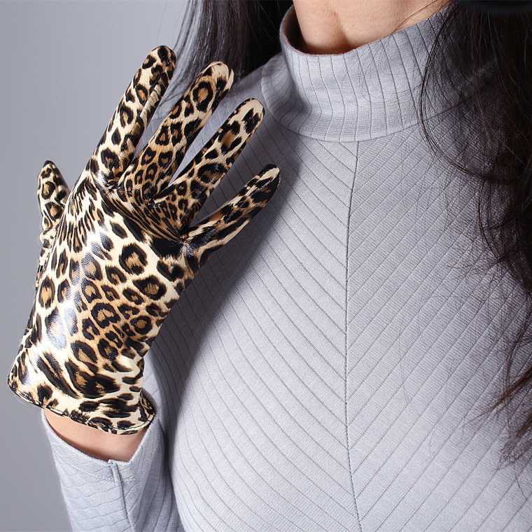 

Women's leopard print faux pu leather gloves female sexy club party dress fashion short driving dancing glove 21cm R1196