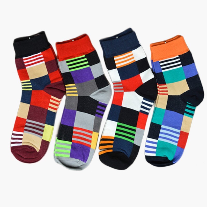 

Men's Socks Men Funny Plaid Harajuku Hip Hop Street Style Winter Korea Lattice Happy Casual Ventilation Cotton Male Dress, Orange