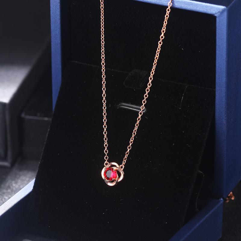 

ZHOUYANG Rose Flower Pendant Necklaces For Women Girls Simple Red Zircon Rose Gold Color Birthday Gift Fashion Jewelry N179