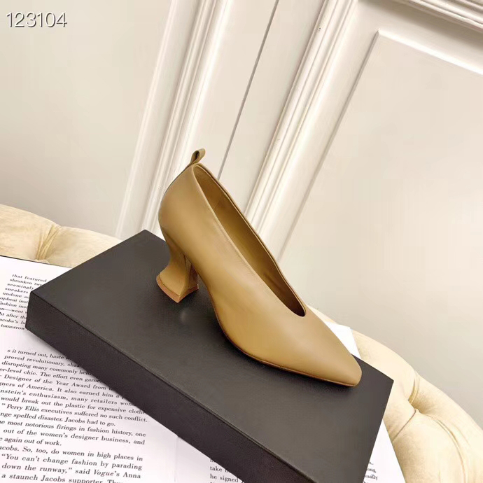 

Women's shoes Italian autumn new comfortable granny shoes soft sheepskin small square head color matching high heel work, Apricot low heel