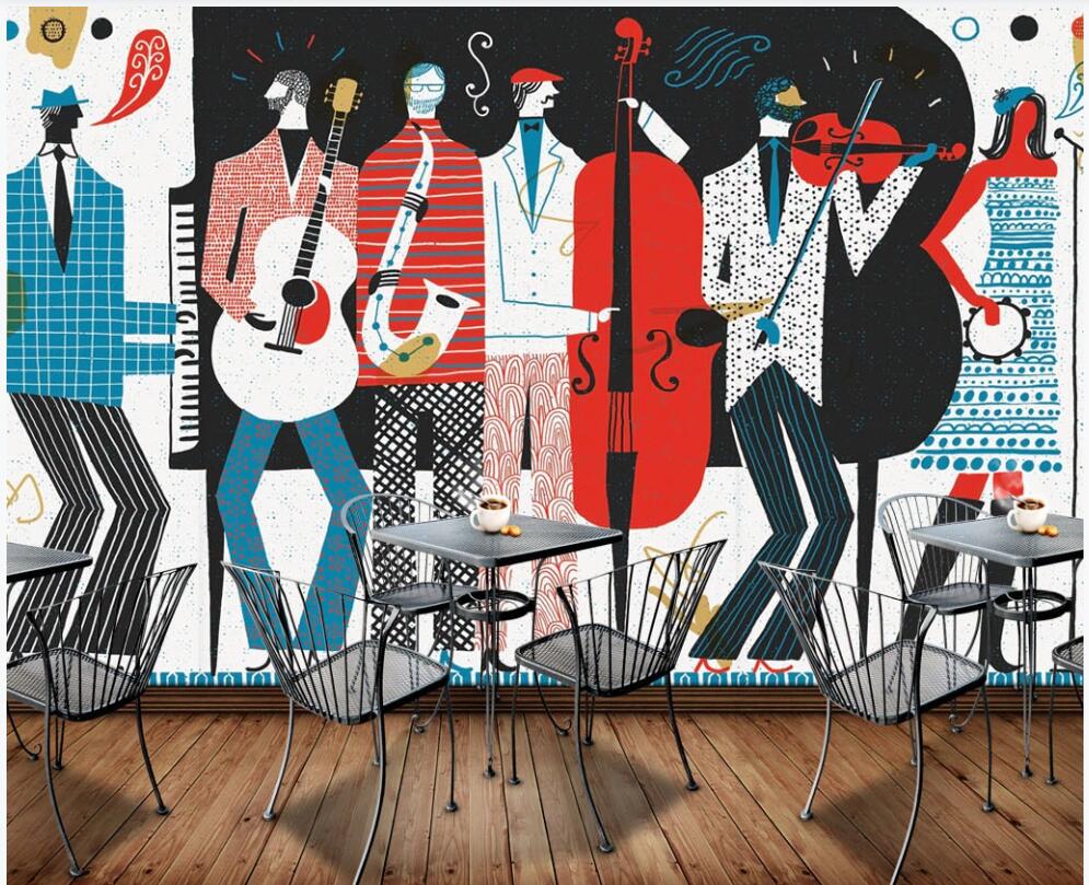 

3d photo wallpaper custom mural on the wall Hand drawn fresh cartoon character band bar home decor photo wallpaper in the living room, Non-woven wallpaper