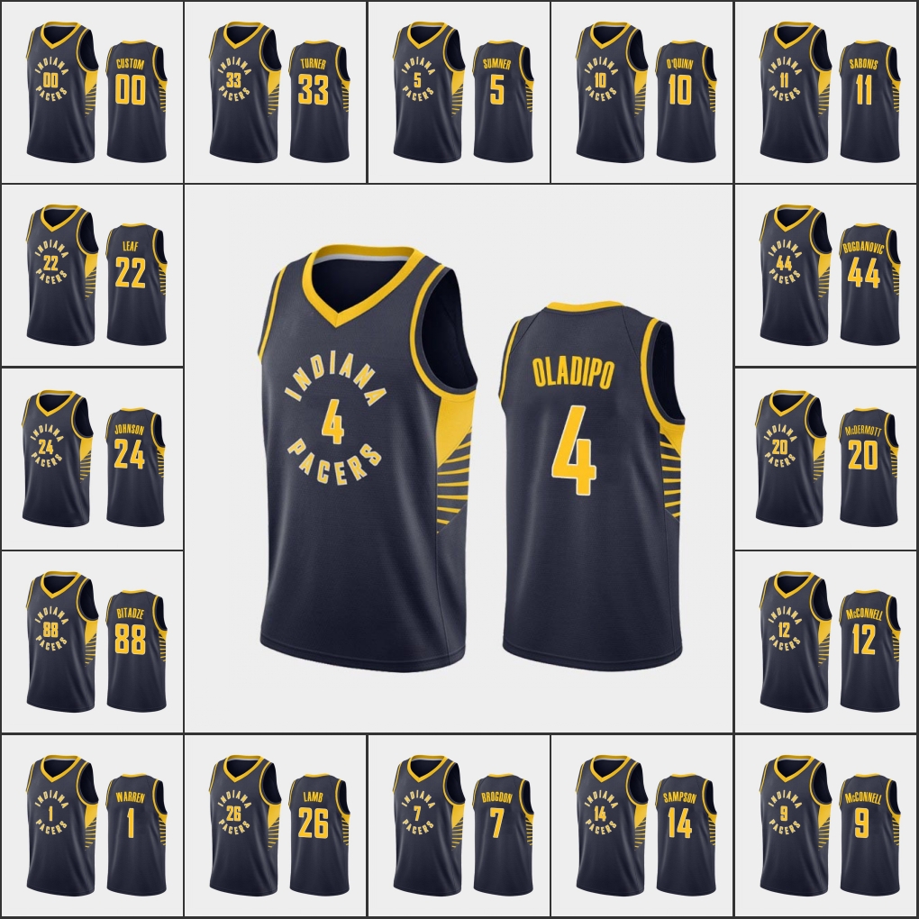 

Indiana Pacers Men Domantas Sabonis T.J. Warren Malcolm Brogdon Victor Oladipo NBA Navy Custom Icon Jersey, Black