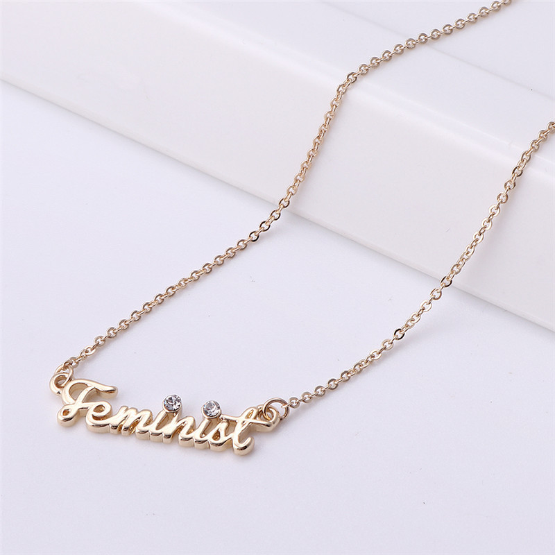 

DoreenBeads Trendy Letter Name Feminist Necklace For Women Jewelry Setting zircon Sweater Chain Choker Necklace