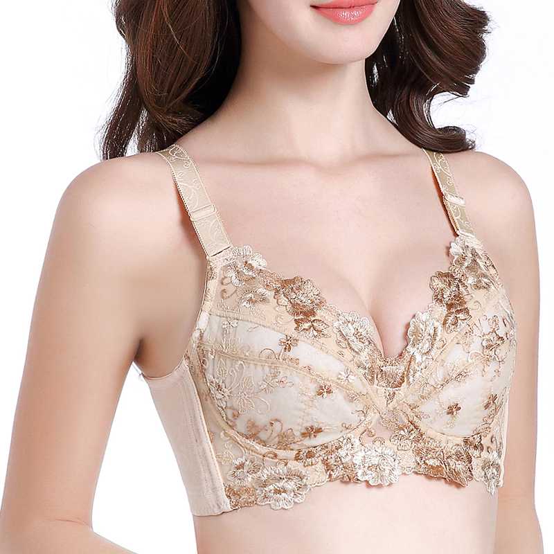 

Women's Full Coverage Lightly Padded Underwire Balconette Lace Bra 36 38 40 42 44 46 48 B C D E F G, Beige