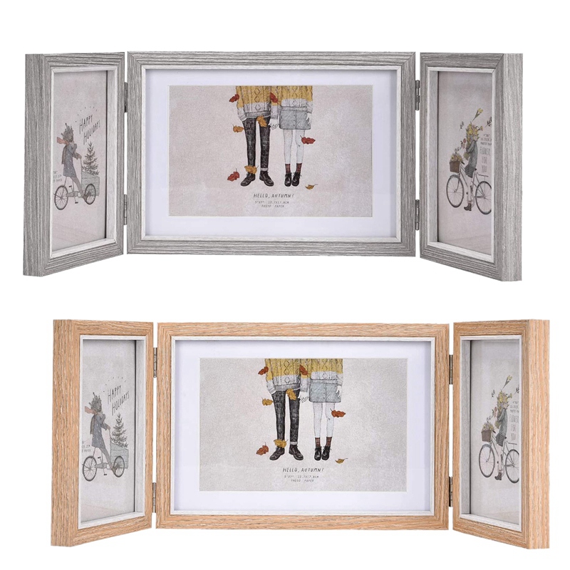 

Rustic Picture Frames Triple Hinged Picture Frame Display 4X6 and 5X7 Pictures for Desktop or Tabletop 1 Pack