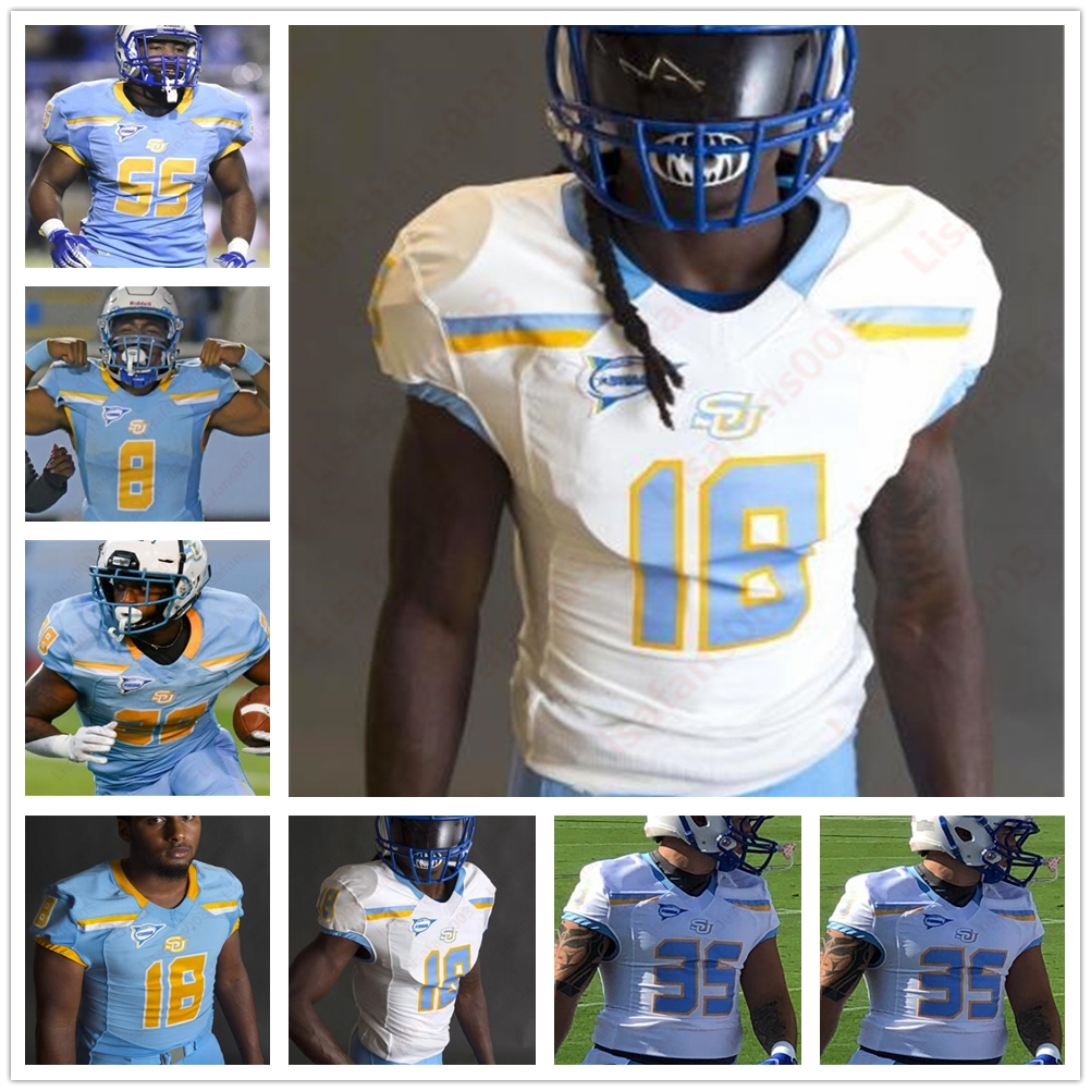 

Custom NCAA Southern Football Stitched Jersey 58 Robertson 47 Blount 17 Carmichael 13 Williams 28 Christopher Chaney 24 Hinton 21 Craig Nelson, Light blue