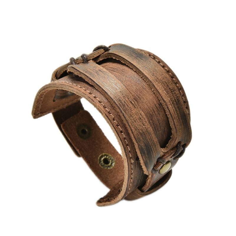 

1pc Black & Brown Leather Bracelet With Alloy Buckle Adjustable Fashion Women & Men Bracelets Jewelry
