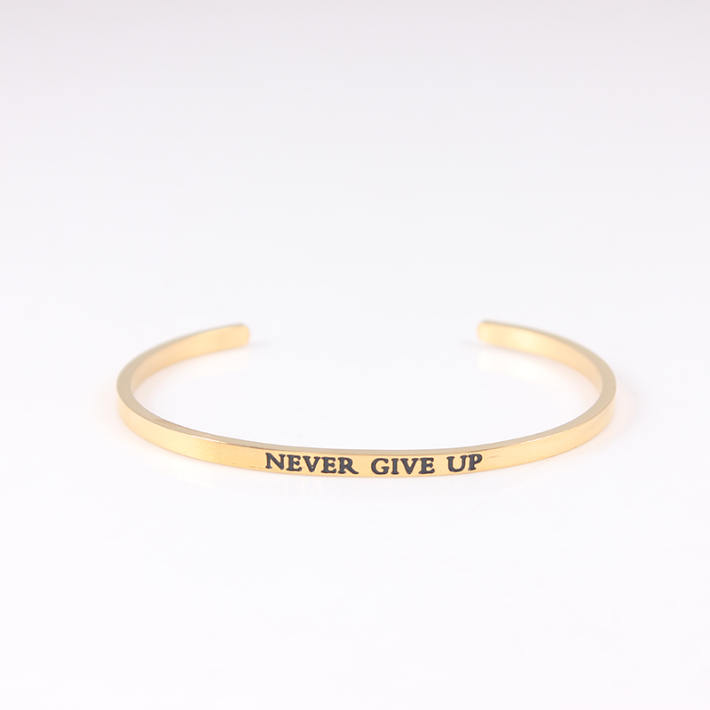 

NEVER GIVE UP Gold Inspirational Bangle 316L Stainless Steel For Women Men