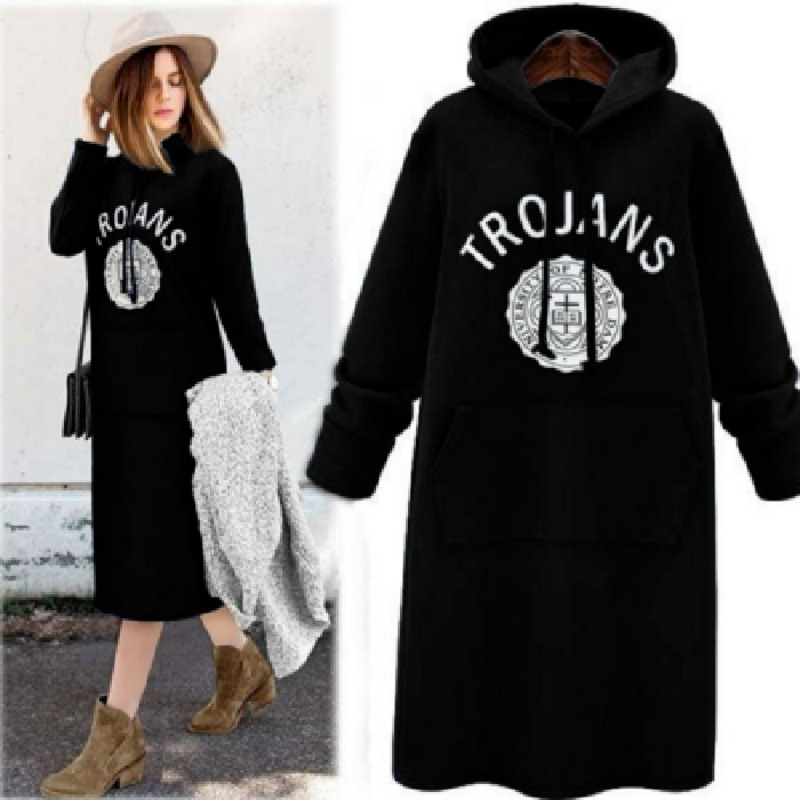 

2020 Women's Long Sleeve Hoodie Autumn Winter Hooded Sweatshirt Suit Women Mid-length Hoodies Clothes Womens Streetwear Coat, Black